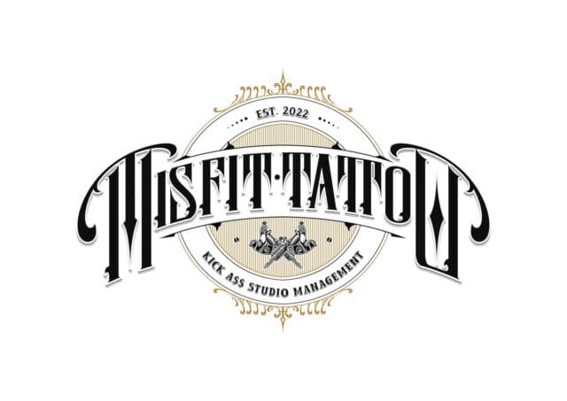 Custom logo design for a Kelowna-based business Misfit Tattoo, featuring a modern and clean logo with a minimalist design. The logo incorporates a stylized graphic element with a contemporary font, reflecting a professional and unique brand identity.