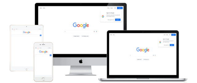multiple device screens with the Google website on them to illustrate search engine optimization in Kelowna, BC